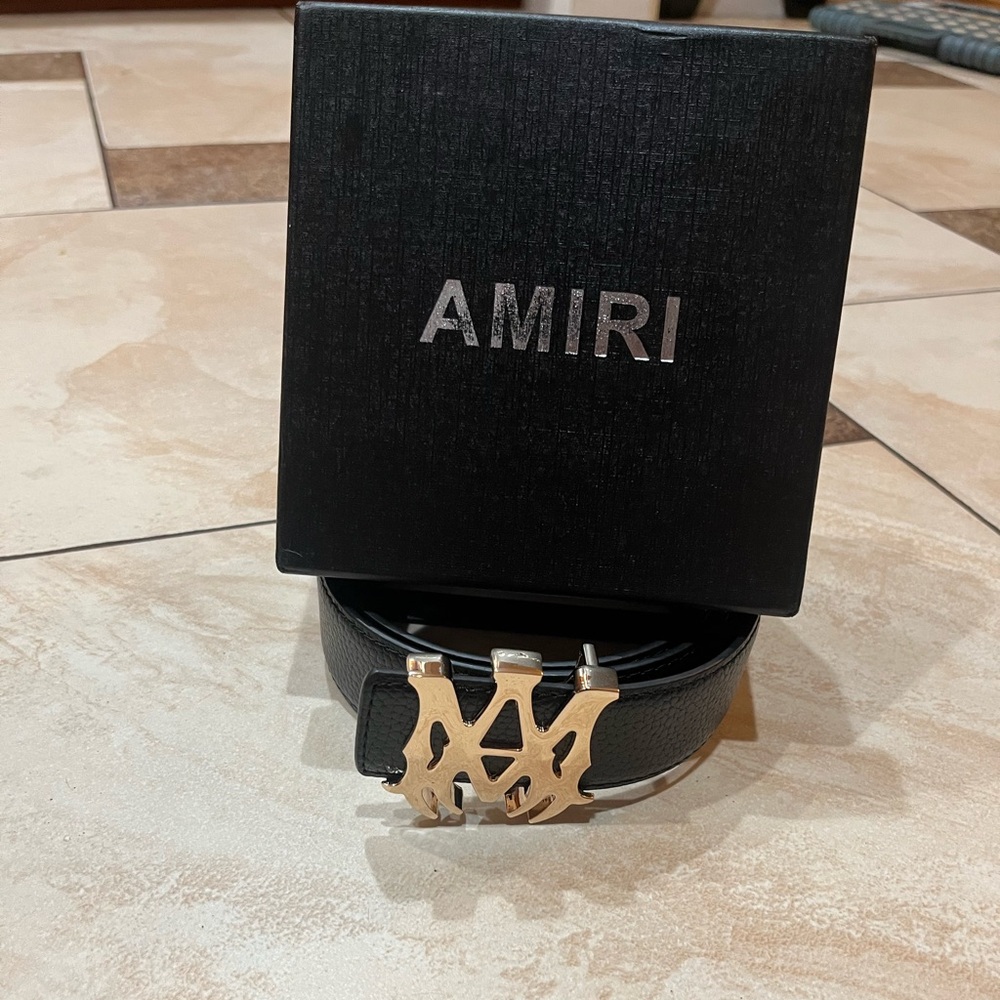 Men’s “Amiri” Belt Black w/ Gold Buckle | Size 42/105 | W box